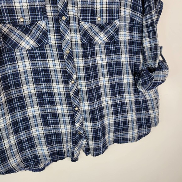 Kut from the Kloth Snap Front Shirt Top XXL Blue White Plaid Long Sleeve Collar - Picture 6 of 10